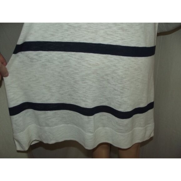 Old Navy Cardigan Sweater Womens Size Large Cream Navy Blue Striped pockets Midi - Picture 10 of 12